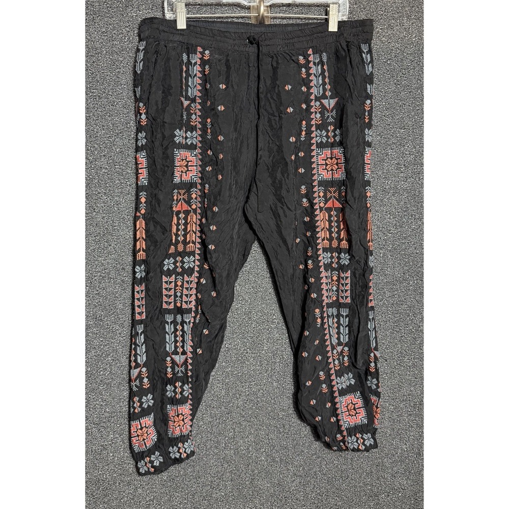 Johnny Was Pete & Greta Pants Elastic Waist Large Colorful Embroidery Boho
